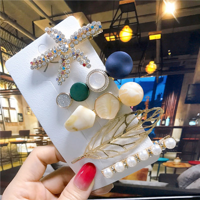 5 buc/set agrafe de păr femei perle imitate accesorii de păr bijuterii de modă floare frunze stea barete din rășină pentru fete mâner de păr 2021