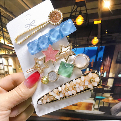 5 buc/set agrafe de păr femei perle imitate accesorii de păr bijuterii de modă floare frunze stea barete din rășină pentru fete mâner de păr 2021