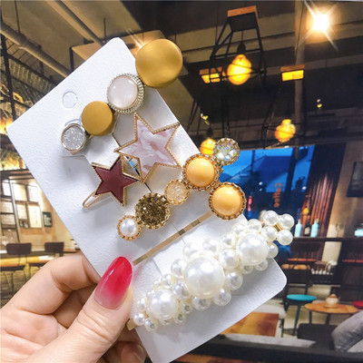 5 buc/set agrafe de păr femei perle imitate accesorii de păr bijuterii de modă floare frunze stea barete din rășină pentru fete mâner de păr 2021