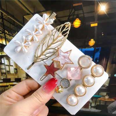 5 buc/set agrafe de păr femei perle imitate accesorii de păr bijuterii de modă floare frunze stea barete din rășină pentru fete mâner de păr 2021