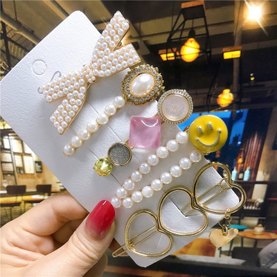 5 buc/set agrafe de păr femei perle imitate accesorii de păr bijuterii de modă floare frunze stea barete din rășină pentru fete mâner de păr 2021