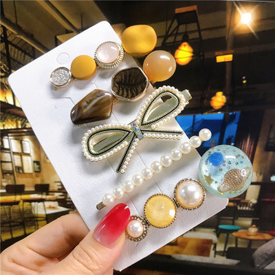 5 buc/set agrafe de păr femei perle imitate accesorii de păr bijuterii de modă floare frunze stea barete din rășină pentru fete mâner de păr 2021