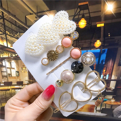 5 buc/set agrafe de păr femei perle imitate accesorii de păr bijuterii de modă floare frunze stea barete din rășină pentru fete mâner de păr 2021