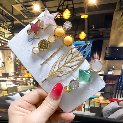 5 buc/set agrafe de păr femei perle imitate accesorii de păr bijuterii de modă floare frunze stea barete din rășină pentru fete mâner de păr 2021