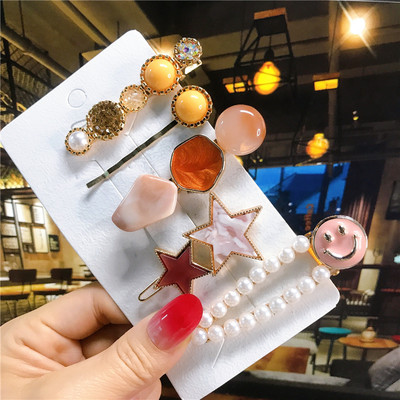 5 buc/set agrafe de păr femei perle imitate accesorii de păr bijuterii de modă floare frunze stea barete din rășină pentru fete mâner de păr 2021