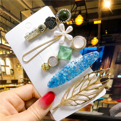 5 buc/set agrafe de păr femei perle imitate accesorii de păr bijuterii de modă floare frunze stea barete din rășină pentru fete mâner de păr 2021