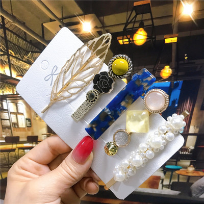 5 buc/set agrafe de păr femei perle imitate accesorii de păr bijuterii de modă floare frunze stea barete din rășină pentru fete mâner de păr 2021