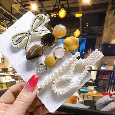 5 buc/set agrafe de păr femei perle imitate accesorii de păr bijuterii de modă floare frunze stea barete din rășină pentru fete mâner de păr 2021