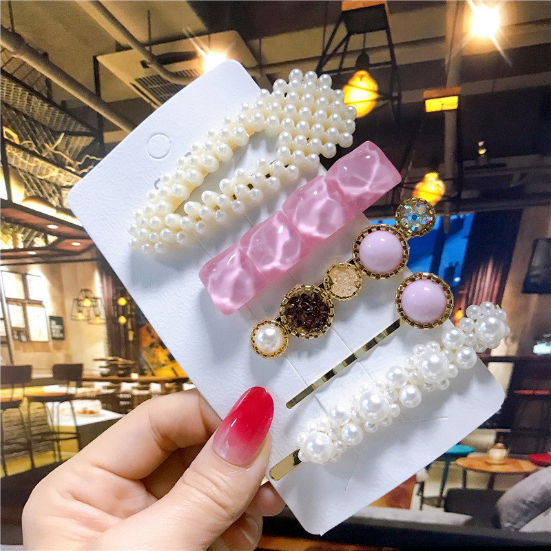 5 buc/set agrafe de păr femei perle imitate accesorii de păr bijuterii de modă floare frunze stea barete din rășină pentru fete mâner de păr 2021