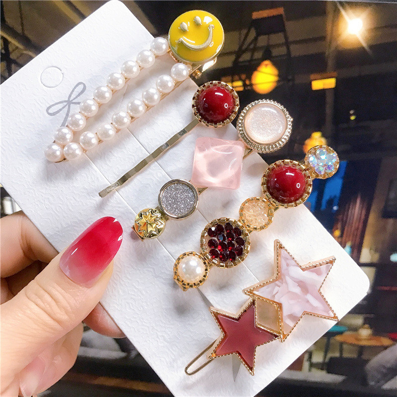 5 buc/set agrafe de păr femei perle imitate accesorii de păr bijuterii de modă floare frunze stea barete din rășină pentru fete mâner de păr 2021