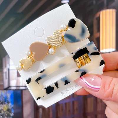 2/3 бр. Комплект фиби Геометрични щипки за коса от ацетат сърце за жени Модни бижута Шноли за момичета Ежедневно оформяне Аксесоари за коса