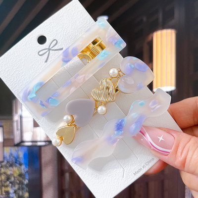 2/3 бр. Комплект фиби Геометрични щипки за коса от ацетат сърце за жени Модни бижута Шноли за момичета Ежедневно оформяне Аксесоари за коса