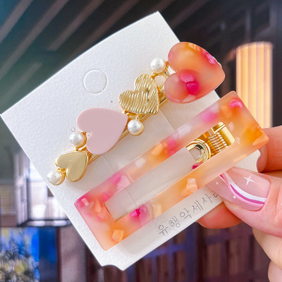 2/3 бр. Комплект фиби Геометрични щипки за коса от ацетат сърце за жени Модни бижута Шноли за момичета Ежедневно оформяне Аксесоари за коса