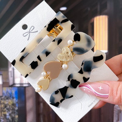 2/3 бр. Комплект фиби Геометрични щипки за коса от ацетат сърце за жени Модни бижута Шноли за момичета Ежедневно оформяне Аксесоари за коса