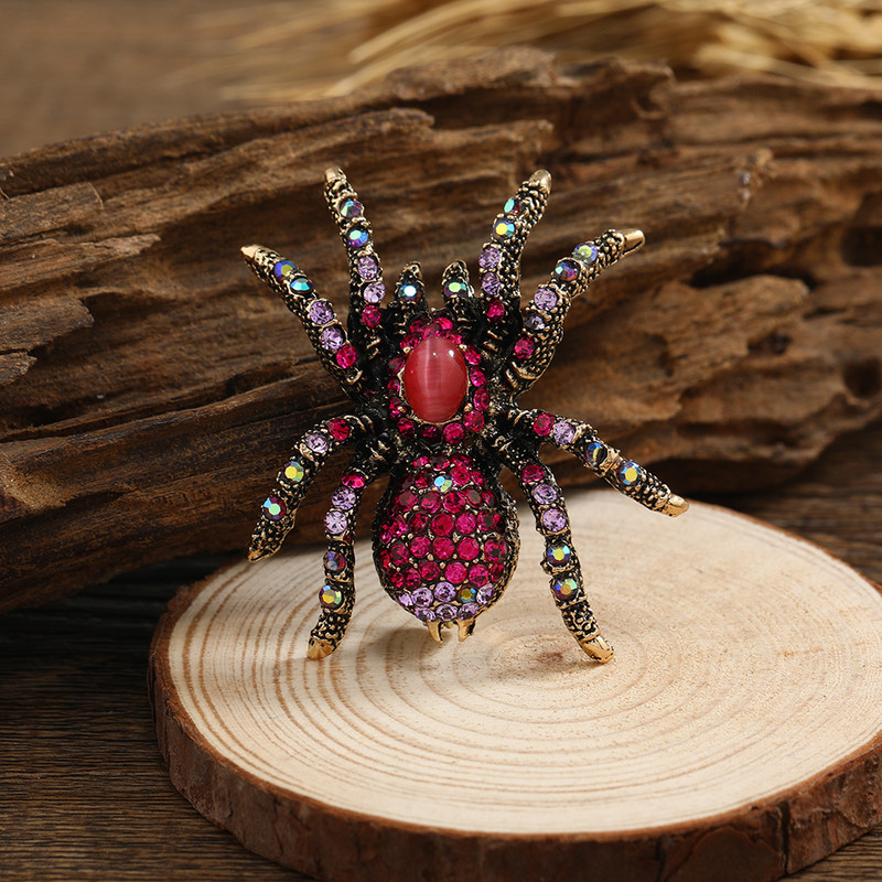Morkopela Retro Cat's Eye Spider Bross Divat Ékszer Pins Vintage Spiders Inset Bross és Pins for Férfi Női Bankett ruha
