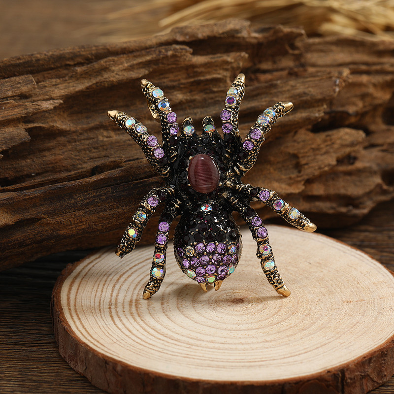 Morkopela Retro Cat's Eye Spider Bross Divat Ékszer Pins Vintage Spiders Inset Bross és Pins for Férfi Női Bankett ruha