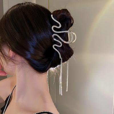 Agrafe de păr cu ciucuri lungi de cristal din Coreea pentru femei de lux, auriu, argintiu, agrafă mare crab, gheare, accesorii pentru păr, nou