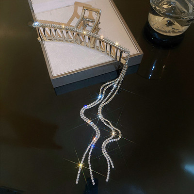 Agrafe de păr cu ciucuri lungi de cristal din Coreea pentru femei de lux, auriu, argintiu, agrafă mare crab, gheare, accesorii pentru păr, nou