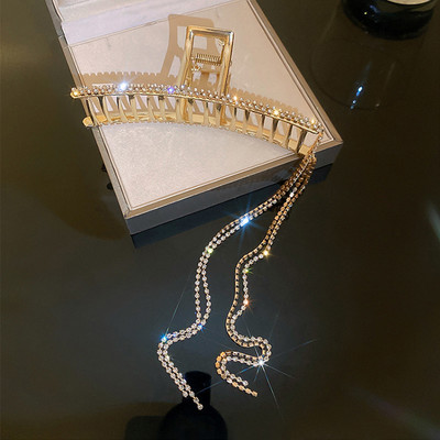 Agrafe de păr cu ciucuri lungi de cristal din Coreea pentru femei de lux, auriu, argintiu, agrafă mare crab, gheare, accesorii pentru păr, nou