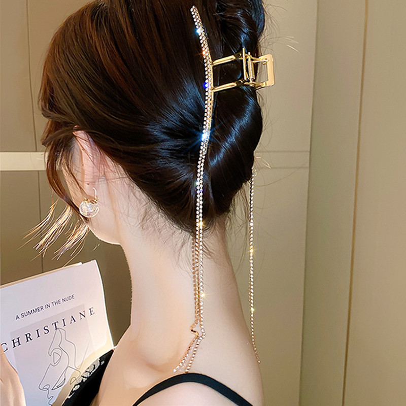 Agrafe de păr cu ciucuri lungi de cristal din Coreea pentru femei de lux, auriu, argintiu, agrafă mare crab, gheare, accesorii pentru păr, nou