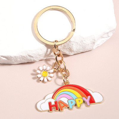 Breloc cu nor curcubeu drăguț Smile Face Breloc emailat Breloc pentru femei, fete, accesoriu pentru geantă, bricolaj, bijuterii lucrate manual, cadouri