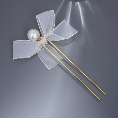 Moda mare perla dantela panglică fundă bastoane de păr pentru femei Accesorii de păr coreeană U metal coadă de cal suport simplu ac de păr