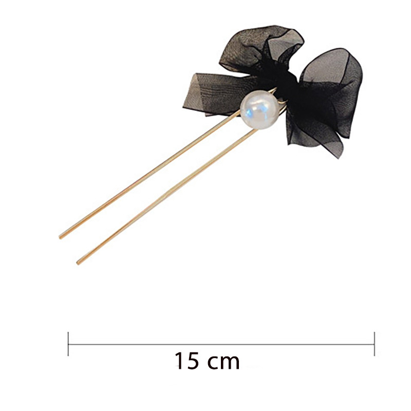 Moda mare perla dantela panglică fundă bastoane de păr pentru femei Accesorii de păr coreeană U metal coadă de cal suport simplu ac de păr