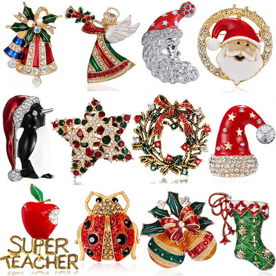 Broșe clasice de Crăciun Drăguț Pălărie de Moș Crăciun Mănuși Cârje Sosete Cizme Sanie Pin emailat Insigna Broșă Cadou de petrecere de Crăciun