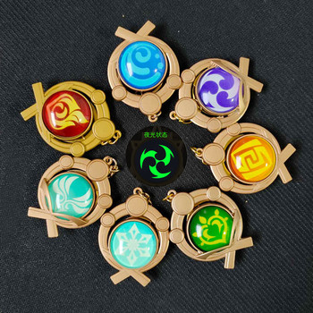 Игра Genshin Impact Vision Lnazuma Ganyu Keqing Wendi Xiao Ключодържател Светещи оръжия със 7 елемента Eye Of Original God Toy KeyRing