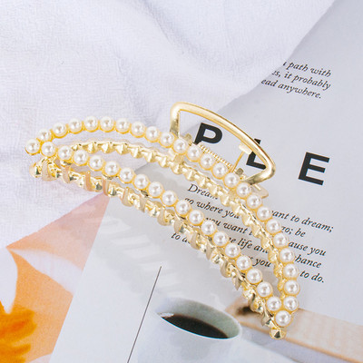 Cristal de perle simulate Agrafă mare cu gheare de păr Bijuterii pentru femei Agrafe de păr elegante din metal de culoare aurie pentru accesorii de păr gros Nou 2021