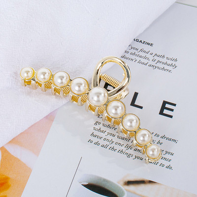 Cristal de perle simulate Agrafă mare cu gheare de păr Bijuterii pentru femei Agrafe de păr elegante din metal de culoare aurie pentru accesorii de păr gros Nou 2021