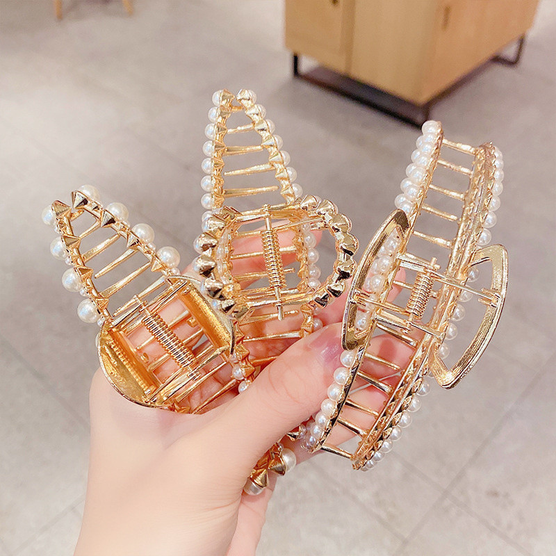 Cristal de perle simulate Agrafă mare cu gheare de păr Bijuterii pentru femei Agrafe de păr elegante din metal de culoare aurie pentru accesorii de păr gros Nou 2021