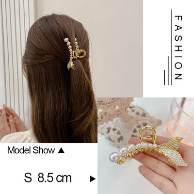 Tendință Geometrie Accesorii pentru păr Femei Agrafă pentru gheare de păr Aur Argintiu Punk Metal Simulare Perlă Big Jaw Crab Articole pentru cap Bijuterii 2022