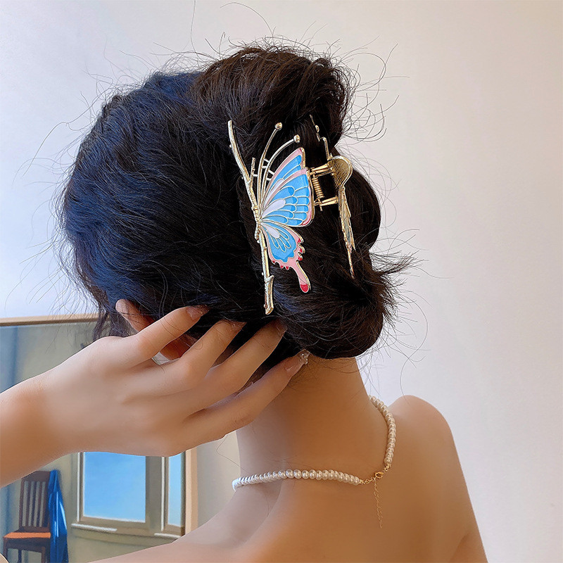 Agrafe cu gheare de păr fluture mari de lux pentru femei Trend Coreea Accesorii pentru păr Metal auriu Cleme mari crab rechin Femeie 2023 Nou