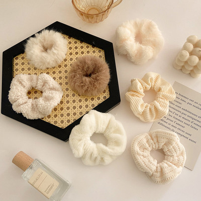 7 bucăți/set Scrunchies de păr pentru femei, lână solidă de miel, Coral, brățară de păr elastică, frânghie pentru cap mare, accesorii de păr coreeane pentru fată