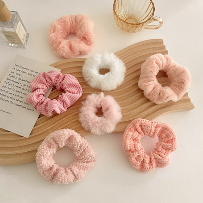 7 bucăți/set Scrunchies de păr pentru femei, lână solidă de miel, Coral, brățară de păr elastică, frânghie pentru cap mare, accesorii de păr coreeane pentru fată