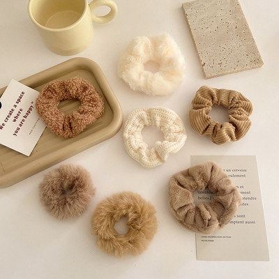 7 bucăți/set Scrunchies de păr pentru femei, lână solidă de miel, Coral, brățară de păr elastică, frânghie pentru cap mare, accesorii de păr coreeane pentru fată