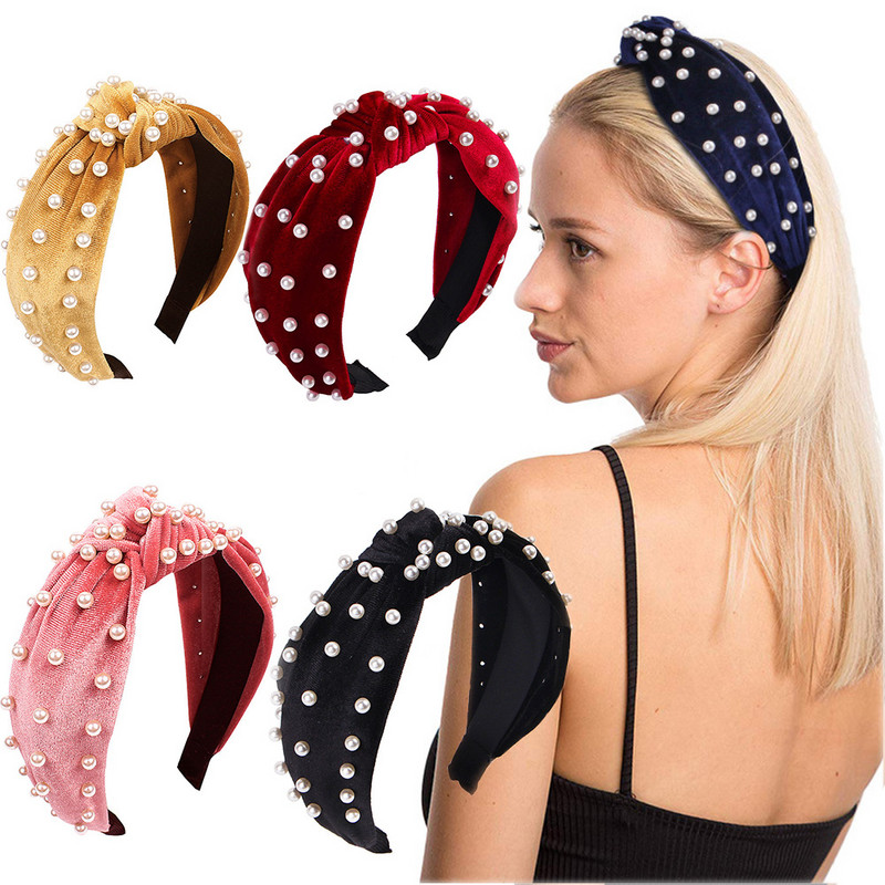 11 stiluri de bentite de păr imitație perle pentru femei din catifea coreeană cu lunetă lată din țesătură satinată bentite încrucișate accesorii pentru păr 2020