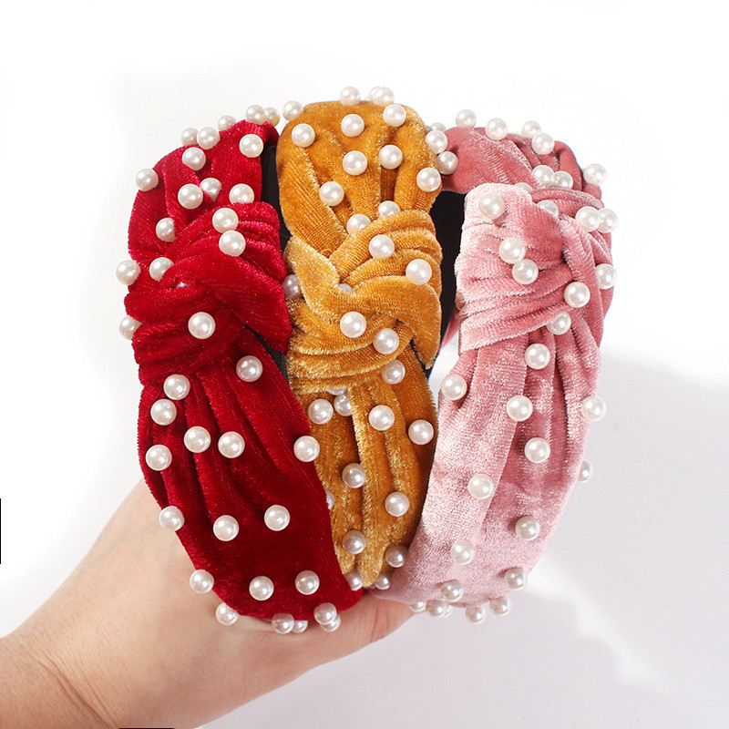 11 stiluri de bentite de păr imitație perle pentru femei din catifea coreeană cu lunetă lată din țesătură satinată bentite încrucișate accesorii pentru păr 2020