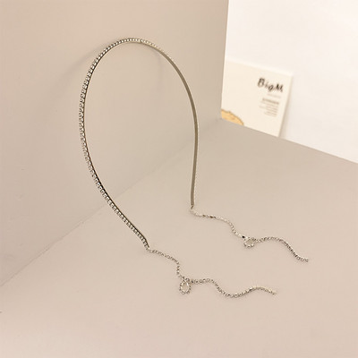 Trend coreeană cu strasuri lungi cu ciucuri bentițe pentru păr pentru femei, accesorii pentru păr, metal, argint, cristal, bentiță, bijuterii de nuntă de lux