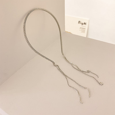 Trend coreeană cu strasuri lungi cu ciucuri bentițe pentru păr pentru femei, accesorii pentru păr, metal, argint, cristal, bentiță, bijuterii de nuntă de lux