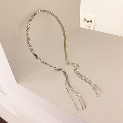 Trend coreeană cu strasuri lungi cu ciucuri bentițe pentru păr pentru femei, accesorii pentru păr, metal, argint, cristal, bentiță, bijuterii de nuntă de lux