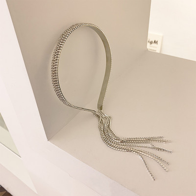 Trend coreeană cu strasuri lungi cu ciucuri bentițe pentru păr pentru femei, accesorii pentru păr, metal, argint, cristal, bentiță, bijuterii de nuntă de lux