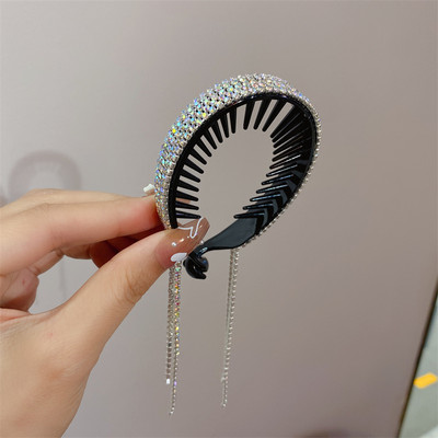 Trend coreeană cu strasuri lungi cu ciucuri bentițe pentru păr pentru femei, accesorii pentru păr, metal, argint, cristal, bentiță, bijuterii de nuntă de lux