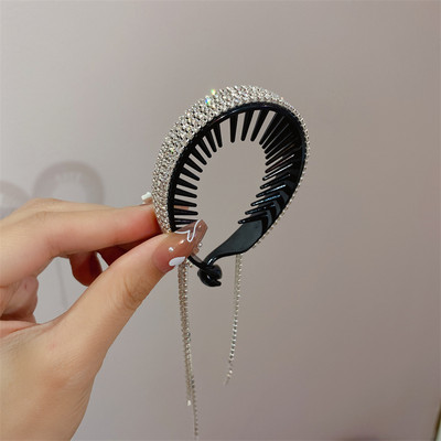 Trend coreeană cu strasuri lungi cu ciucuri bentițe pentru păr pentru femei, accesorii pentru păr, metal, argint, cristal, bentiță, bijuterii de nuntă de lux