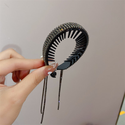 Trend coreeană cu strasuri lungi cu ciucuri bentițe pentru păr pentru femei, accesorii pentru păr, metal, argint, cristal, bentiță, bijuterii de nuntă de lux