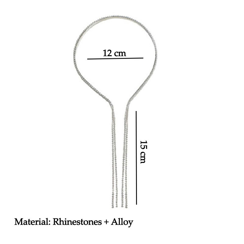 Trend coreeană cu strasuri lungi cu ciucuri bentițe pentru păr pentru femei, accesorii pentru păr, metal, argint, cristal, bentiță, bijuterii de nuntă de lux