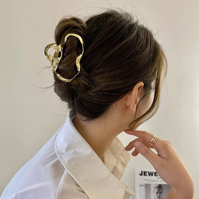 56Styles Koreai Fém Arany Ezüst Női Hajkapcsok Gyöngyök Hajtűk Hajkiegészítők Geometrikus Rák Hajcsat Női Barrette