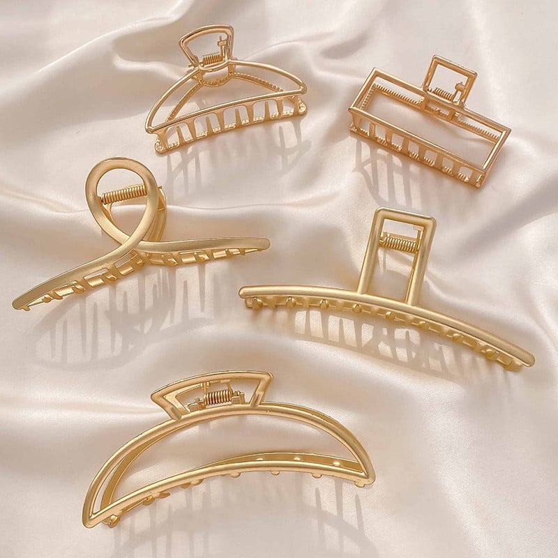 56Styles Koreai Fém Arany Ezüst Női Hajkapcsok Gyöngyök Hajtűk Hajkiegészítők Geometrikus Rák Hajcsat Női Barrette