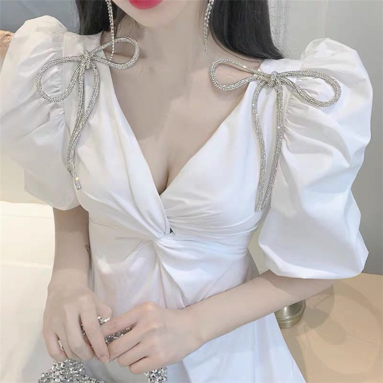 HUANZHI 2020 UUS Korea INS Isiksuse liialdus Läikiv tsirkoonist vibu kleit pross naistele Tüdrukutele Kaelus Aksessuaarid Ehted